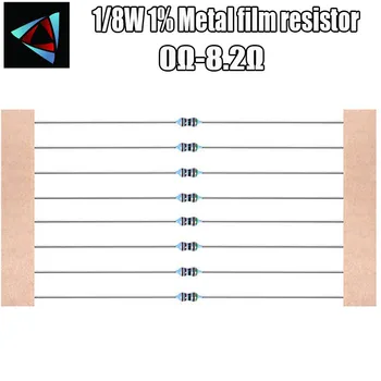 100шт 1/8 W 1% метален филмът резистор 0R 1 1.2 1.5 1.8 2 2.2 2.4 2.7 3 3.3 3.6 3.9 4.3 4.7 5.1 5.6 6.2 6.8 7.5 8.2 ом