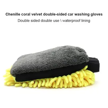 1БР непромокаеми ръкавици от микрофибър и шенилна за автомивка, дебела рукавица за почистване на автомобил, восъчен четка за обяснения, на части, Двустранна ръкавица за грижа за автомобила