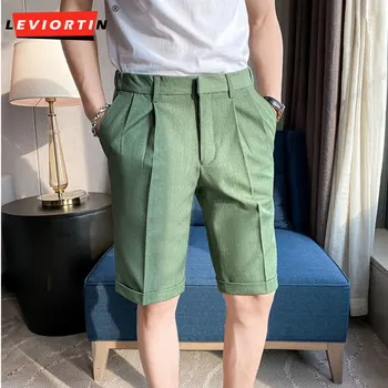 2023 Мъжки Летни Ежедневни панталони на Тънки кацане В Британския Стил в Британския Стил /Мъжки Висококачествени Модни Неглаженые Капри Младежки Стръмни Ежедневни Панталони