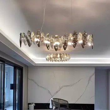 2023 Нови Модерни и Луксозни Кристални полилеи, лампи за декорация на дома в хола, Кръгла Златна Led окачен лампа
