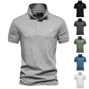 2023 Пролет и лято Нови мъжки ризи поло с отворотами от чист памук Модерен мъжки ежедневни ризи с бродерия и къси ръкави