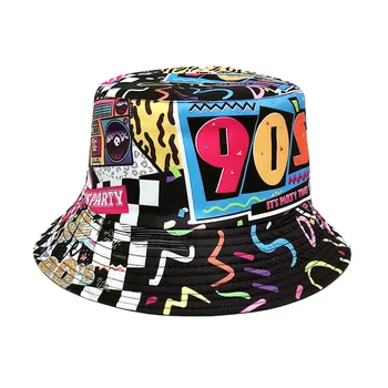 2023 Ретро-ностальгическая шапка рибар, дамски солнцезащитная шапка с двойно лице, в стил хип-хоп графити за мъже и жени, градинска солнцезащитная шапка за мъже и жени