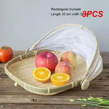 3ШТ Количка за сервиране на храна ръчно изработени, кошница за съхранение на плодове, зеленчуци, хляб, Проста атмосфера, мрежа за пикник на открито