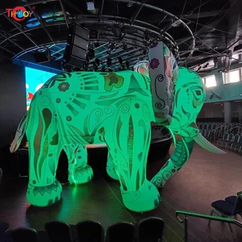 4-метров рекламен колоритен Гигантски надуваем слон с led осветление, декоративна мультяшная играчка-талисман за украса