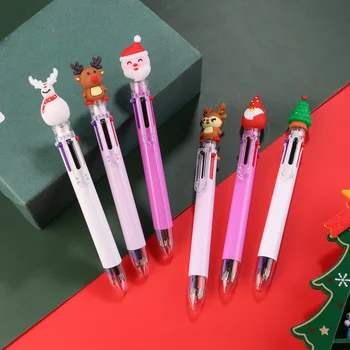 60шт. Сладък Карикатура Коледа, 6 цвята Химикалка химикалка, Дядо Коледа, на 6-цветни Многоцветни Химикалки за печат, Ученически Канцеларски материали за учениците