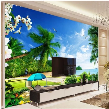 beibehang 3d стенописи тапети с изглед към плажа на фона стенописи тапети за телевизор дневна спалня стенописи с водопад