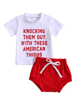 Ehfomius Облекло за малки момчета на Четвърти юли, САЩ, тениска с къс ръкав, най-обикновена къси панталони, комплект от 2 теми, на облекло за Деня на независимостта
