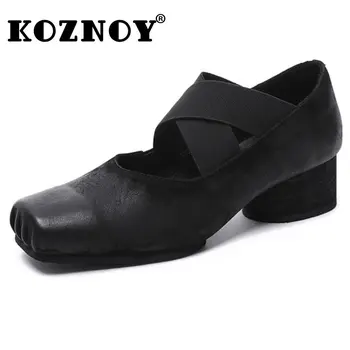 Koznoy 4 см Велур балет апартаменти на дебел ток и платформа, удобни Реколта Джаджи, модни дамски летни тънки обувки от естествена телешка кожа в етнически стил