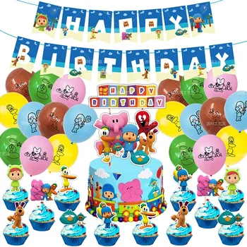 Pocoyo Детски Рожден Ден Украса Балони Банер На Cupcake Топперы За Торта Фонове И Аксесоари За Къпане На Бебето Украса За Снимки