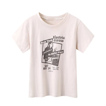PUWD Vintage Girls Cartton Print Меки памучни тениски с принтом 2022 Лятна мода, дамски бомбические къси тениски, Сладък Дамски шик блузи, Сладък