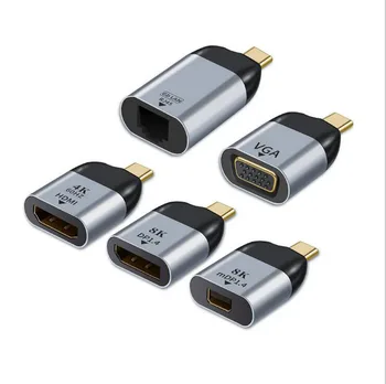 USB Type-C за HDMI, DP VGA miniDP RJ45 Конвертор Адаптер Включете 4K 60Hz HD видео предаване за Mac, PC, Лаптоп, Телефон, ТЕЛЕВИЗОР Android