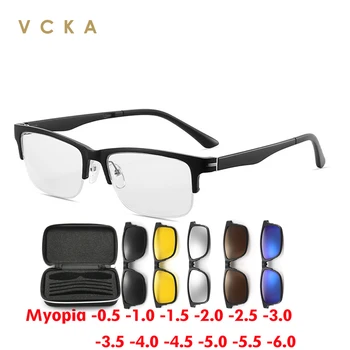 VCKA Магнитна скоба за слънчеви очила, Оптични очила за късогледство, Полукадра 6 в 1, Женски Мъжки Поляризирани Многофункционални очила -0,5 -6,0