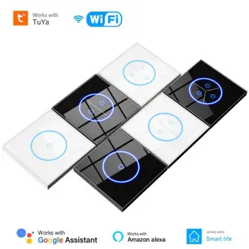 WIFI Sasha Smart Switch 10A EU 1/2 / 3Gang Ключа за лампата Стъклен Панел Сензорен Прекъсвач Приложение / Гласово Управление Чрез Smart Life Алекса Google Home