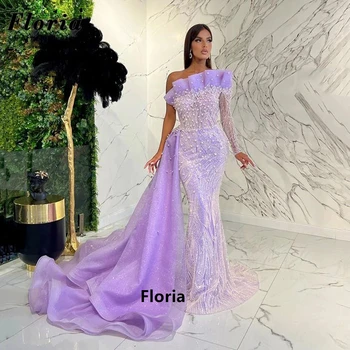 Вечерни рокли Floria Lilac в едно рамо, турското рокля с перли русалка в Дубай, выпускное рокля за сватби, официални рокли по поръчка