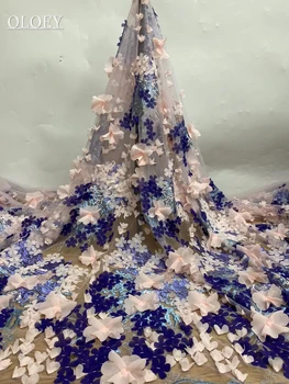 Висококачествено модерно Африканска тюлевая лейси плат с бродерия 3D цветя и пайети за шивашки сватбени рокли