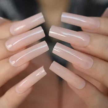 Гланц розови режийни ноктите са с телесен цвят, много дълги Квадратни Акрилни апликации върху ноктите, пълно покритие на Гелевыми инструменти за дизайн на ноктите