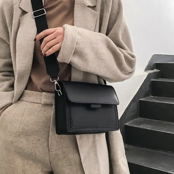 Дамски малка квадратна чанта в стил ретро, универсален широка презрамка, преносими ежедневни дамски чанта през рамо с голям капацитет