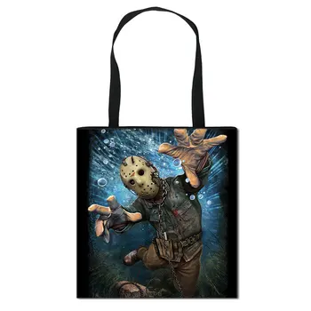 Дамски чанта за пазаруване с принтом характер на ужасите Фреди Джейсън Чъки, холщовая чанта-тоут, дамски модни чанти през рамо, чанта за количка, чанта за книги