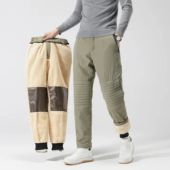 Дебели джобове с цип, зимни мъжки панталони, спортни панталони, руното графеновая кърпа, на топло до коленете водоустойчив ежедневни панталони, термобрюки за мъже