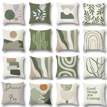 Декоративна възглавница с прости зелени геометрия, калъф с принтом тропически растения, калъфки за домашен интериор в хола