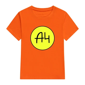 Детски търговски тениски Формат А4, Пролетно-лятна Семейна Облекло, Модна тениска с голямото жълто лого на марката За момчета, Ежедневни Тениски за момичета