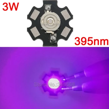 Емитер LED Крушка най-високата Мощност 3W UV Ultra Violet 395nm - 405nm с 20mm Звездчатым Платинен Радиатор