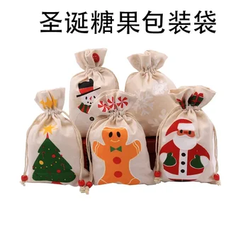 Коледен пакет за бонбони плодов Коледен подарък подарък пакет с завязками Дядо Коледа снежен човек Снежинка малка платнена торбичка