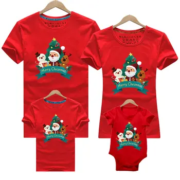 Коледна тениска за семейството, дрехи за баща, майка, син и дъщеря, памучен тениска с къси ръкави и анимационни принтом 