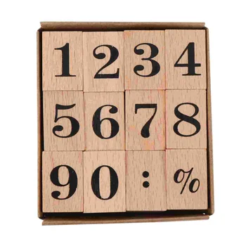 Комплект дървени печати, Пощенски марки Номер занаяти Арабски цифри Печат Албум за изрезки от Каучук