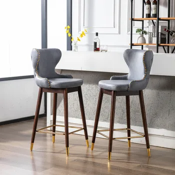 Комплект от 2 29,9-инчов съвременни продуктова столове от кожзаменной тъкани със златна довършителни Пирони, Бар столове със златен интериор за Бар, Всекидневна,