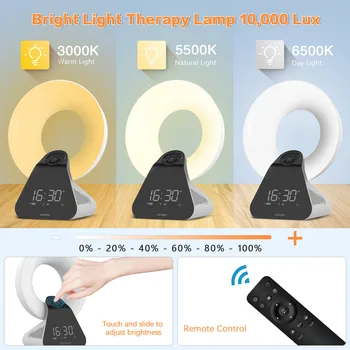 Лампа за светлинна терапия SmartSleep Wake-up, Имитация на изгрев и залез на слънцето, 8 природни звуци, Bluetooth Високоговорител, Лампа за четене