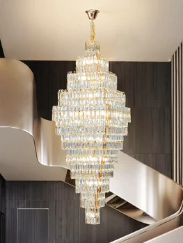 Луксозен кристален полилей модерен фоайето на хотела, окачена лампа за дневна, вила, стълба, окачен лампа за дневна 2023 LED