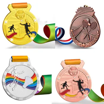 Медал по бадминтон (bwf) от с сплав, Златна, сребърна и медна индивидуална награда за ученически спортни игри, подвесная врата за производство на метални медалите, 1бр