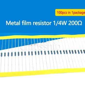 Метален филмът резистор 1/4 W 1% Пятицветный околовръстен резистор 200 Ома Стойност на съпротива (100 бр.)