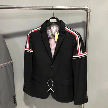 Модерен брендовый яке, червено, Бяло, синьо, Сатен, Кратък мъжки яке в британския стил, Свободно палто офис