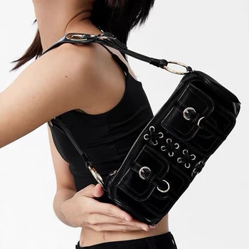 Модерна дамска чанта в стила на Y2K, черна чанта през рамо, чанти-тоут в корейски стил, изкуствена чанта през рамо, женствена чанта 2023, модни подаръци