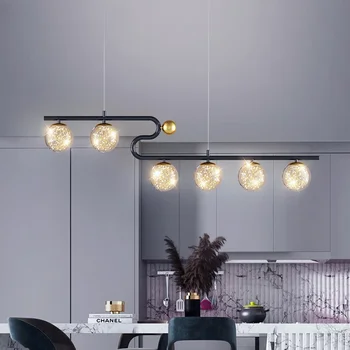 Модерна светодиодна настолна полилей за трапезария, дълга ивица, Стъклена топка, подвесная лампа над кухненски остров, Бар висящи лампи