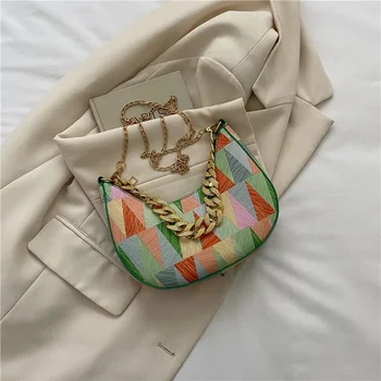 Модни чанти през рамо от изкуствена кожа с триъгълен модел за жени, луксозна чанта на верига, Дамски портмонета и чанти 2023