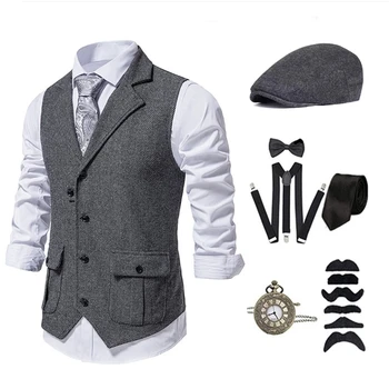 Мъжки гангстерские костюми Gatsby's - бестселър, комплект аксесоари за мъжки костюм в стил steampunk 1920-те, майк, джобни часовници.