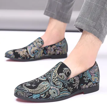 Мъжки Изискана Кожена Обувки С Бродерия 2023, Цветни Официалната Ръчно изработени Обувки, Модни Мъжки Ежедневни Обувки На Равна Подметка, Мъжки Модел обувки