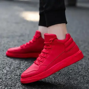 Мъжки обувки, високи маратонки за каране на дъска, нова корейска версия на универсалната ежедневни обувки, модни и персонални червена ежедневни спортни обувки