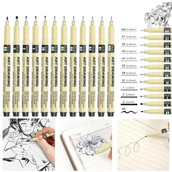 Набор от водостойких моливи за рисуване 12 линии с различни ширини, за художници Илюстрация Очертават Писалка за рисуване