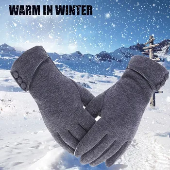 Нови дамски есен-зима топли ръкавици с руното облицовка, топли ръкавици за целия пръст, дамски памучни ръкавици за сензорен екран