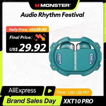 Оригинален безжичен Bluetooth Monster XKT10 Pro Слушалки с ниска латентност, спортна бързо зареждане, слот стерео слушалки Hi-Fi слушалки в ушите