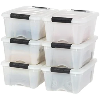 Пластмасов контейнер за съхранение на IRIS USA 6 Pack 12qt с Капак и Надеждни Щракне, за съхранение на Перли
