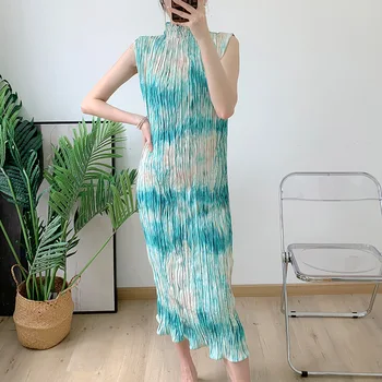плиссированное рокля miyake 2023, лятна нова дълга пола, ръчно изработени, тънък дамски долната пола с висока ластик