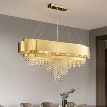 Полилей Модерен Кухненски лампа Декорация на дома, в трапезарията е Окачена Лампа Правоъгълна Лампа 2021 Луксозен Златен блясък