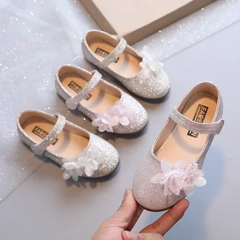 Пролет-Есен Нова Детски Обувки С Фин Цветя модел За Почивка На Сцената, Модерни обувки За момичета От Кожа с Перли Подметка