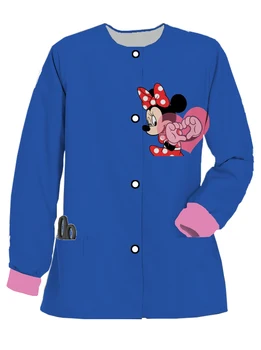 Пролетно-есенен най-търкане с принтом, женска работна униформа с Мики Маус и Мини, ръчен пилинг за медицински сестри, медицински униформи