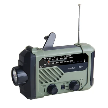Радиоприемник за спешна времето с капацитет от 2000 mah С слънчева зареждане, дръжка и захранван от батерия, преносимо радио с фенерче